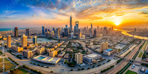 Beautiful sunset aerial panorama of Hawalli city Kuwait, sunset, aerial view, panorama, Hawalli city photo