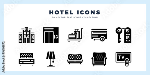 10 Hotel Glyph icon pack. vector illustration.