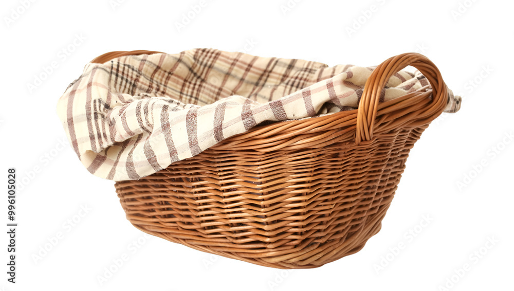 Obraz premium A wicker basket with a chakered blanket.