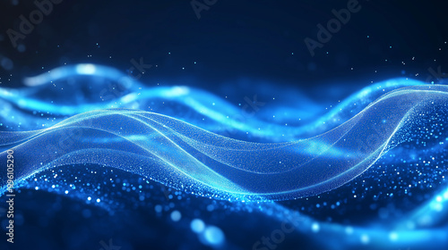 Abstract background wave of luminous particles and lines. Digital technology background.