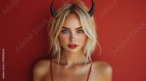 Dark Fantasy Demon Cosplay with Horns and Gothic Aesthetic in Red and Black