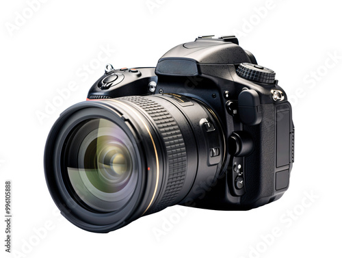 a black camera with a large lens photo