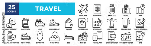 Travel icon collection set. Containing design travel, vacation, trip, journey, tourism
