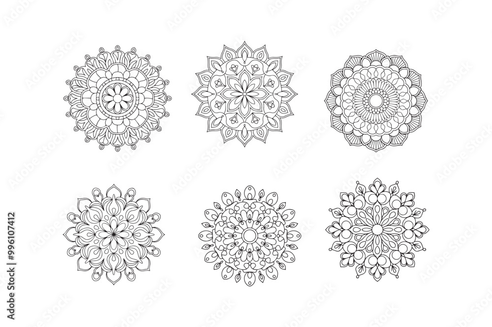 A set of beautiful Mandala patterns. Simple mandala line art illustration. A set of beautiful Mandala patterns. Simple mandala line art illustration.