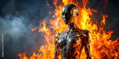 Charred mannequin representing fire safety and danger , fire, safety, danger, burnt, dummy, mannequin, concept