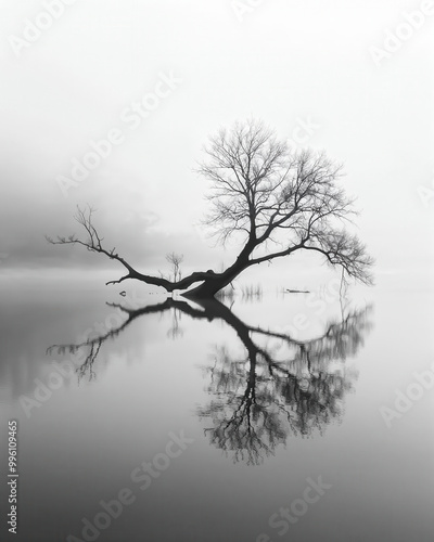 Solitary Tree Reflected in Calm Waters