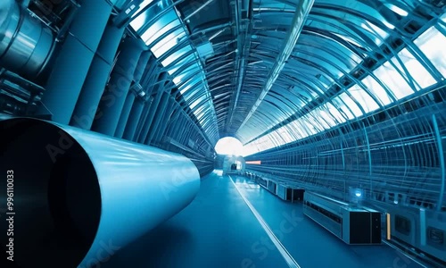 Inside a massive tunnel, possibly part of a particle accelerator or collider photo