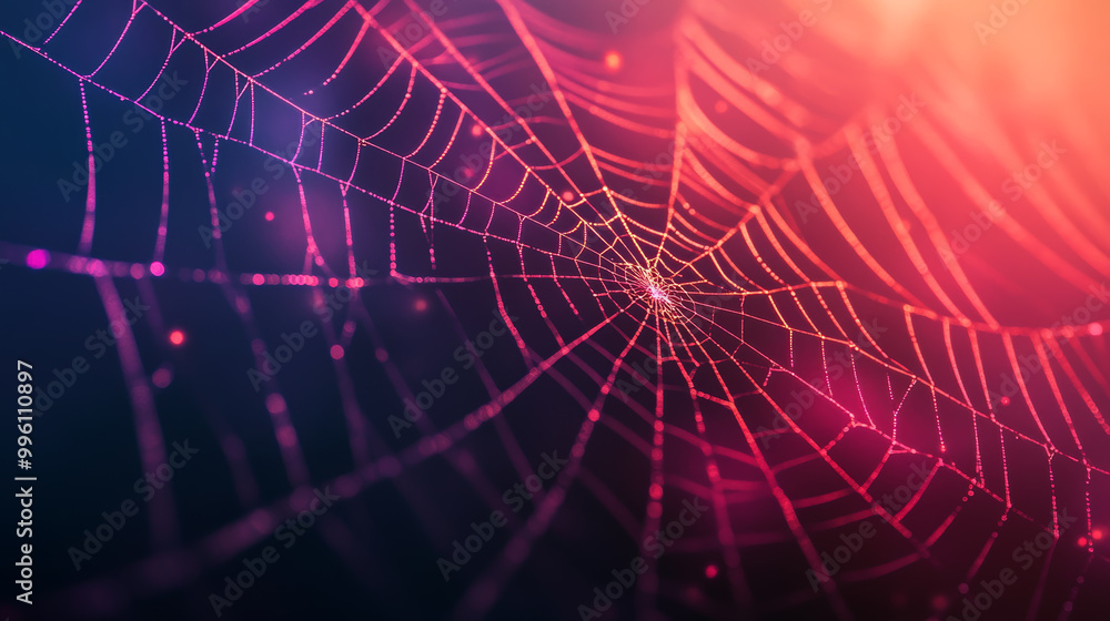Obraz premium floating glowing spider web with neon threads creates mesmerizing visual effect, showcasing intricate patterns and vibrant colors that evoke sense of wonder and beauty
