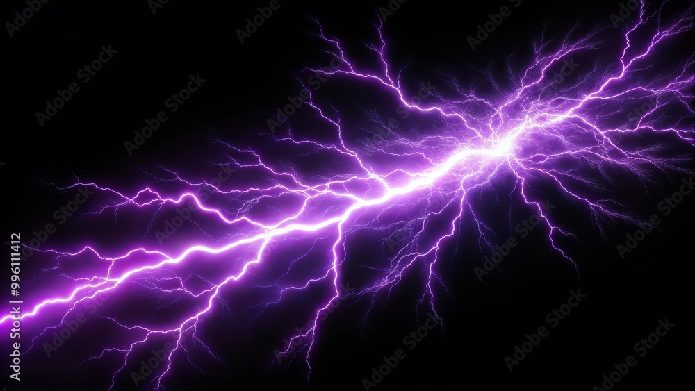 Bright purple and white lightning bolt is flashing against a black background Bright purple and white lightning bolt is flashing against a black background