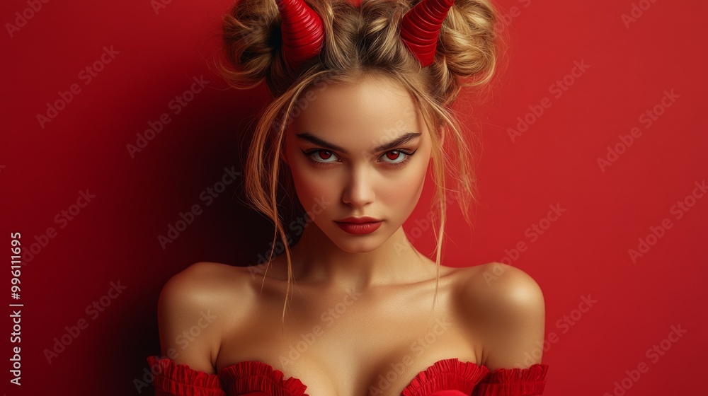 Dark Fantasy Demon Cosplay with Horns and Gothic Aesthetic in Red and Black Dark Fantasy Demon Cosplay with Horns and Gothic Aesthetic in Red and Black