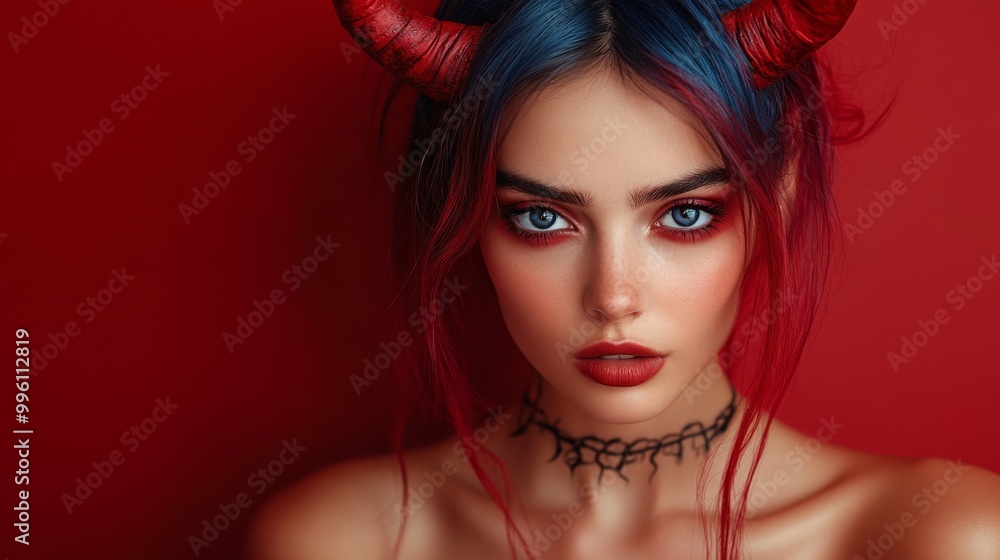 Dark Fantasy Demon Cosplay with Horns and Gothic Aesthetic in Red and Black Dark Fantasy Demon Cosplay with Horns and Gothic Aesthetic in Red and Black