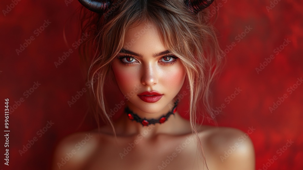 Dark Fantasy Demon Cosplay with Horns and Gothic Aesthetic in Red and Black Dark Fantasy Demon Cosplay with Horns and Gothic Aesthetic in Red and Black
