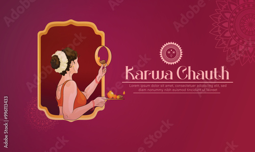 Beautiful illustration of women with typography for Karwa chauth pooja, Festival of India