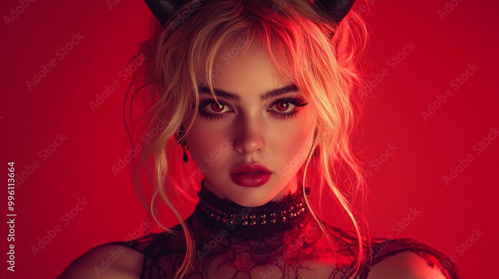 Dark Fantasy Demon Cosplay with Horns and Gothic Aesthetic in Red and Black Dark Fantasy Demon Cosplay with Horns and Gothic Aesthetic in Red and Black