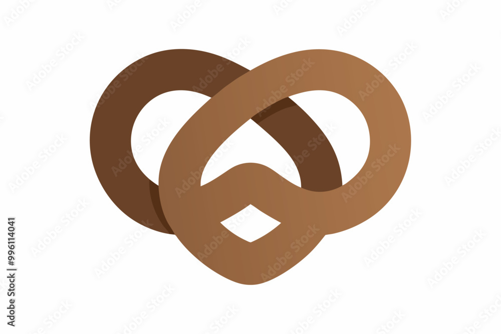 Obraz premium Brown pretzels arranged heart-shaped with diamond space where loops intersect against white background.