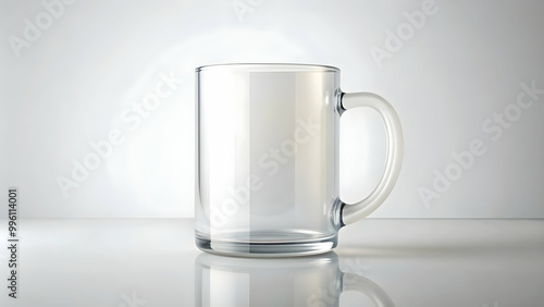 White glass mug mockup on white background , mockup, white, glass, mug, blank, template, design, empty, space, cup, object