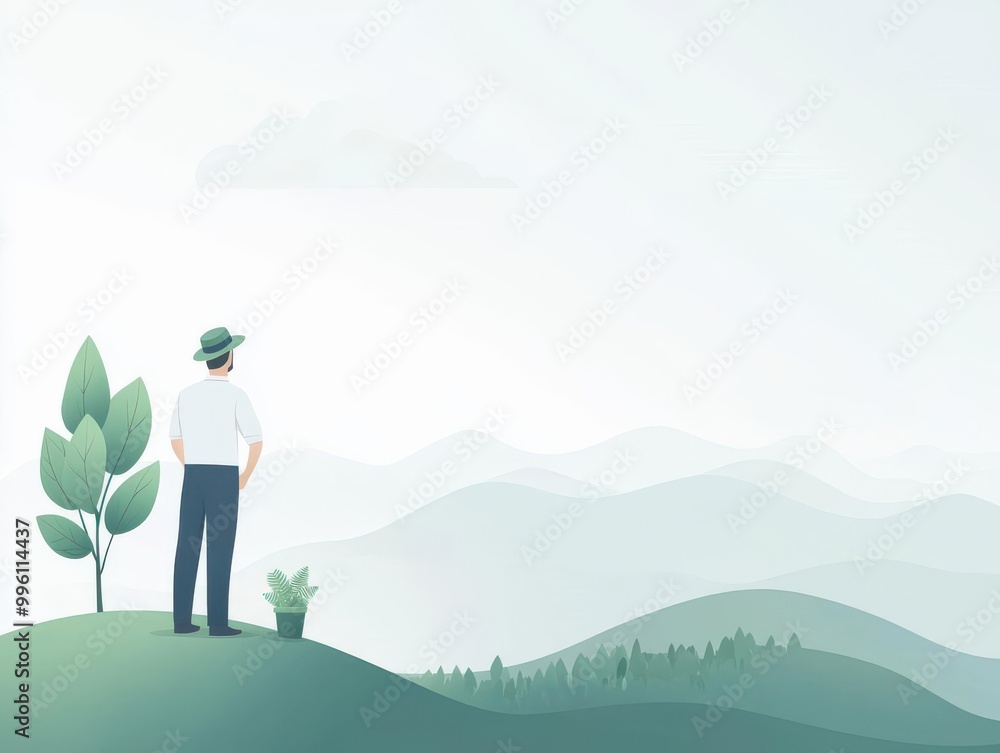 Obraz premium Forest ranger protecting reforested land, environmental stewardship, flat design illustration