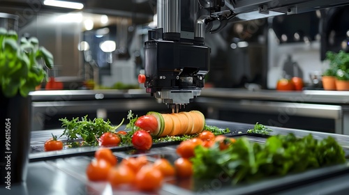 Automated Machine Slicing Vegetables with Precision in Modern Kitchen