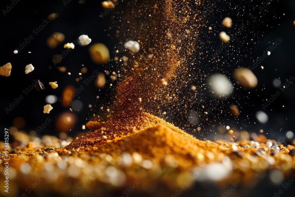 Naklejka premium Powdered spices against black background with generative ai