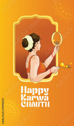 Beautiful illustration of women with typography for Karwa chauth pooja, Festival of India