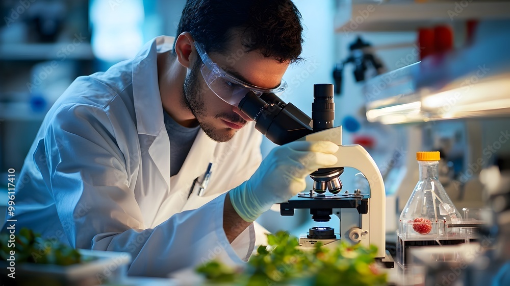 Lab Technician Examining Cell-Cultured Meat for Future Protein Production Lab Technician Examining Cell-Cultured Meat for Future Protein Production