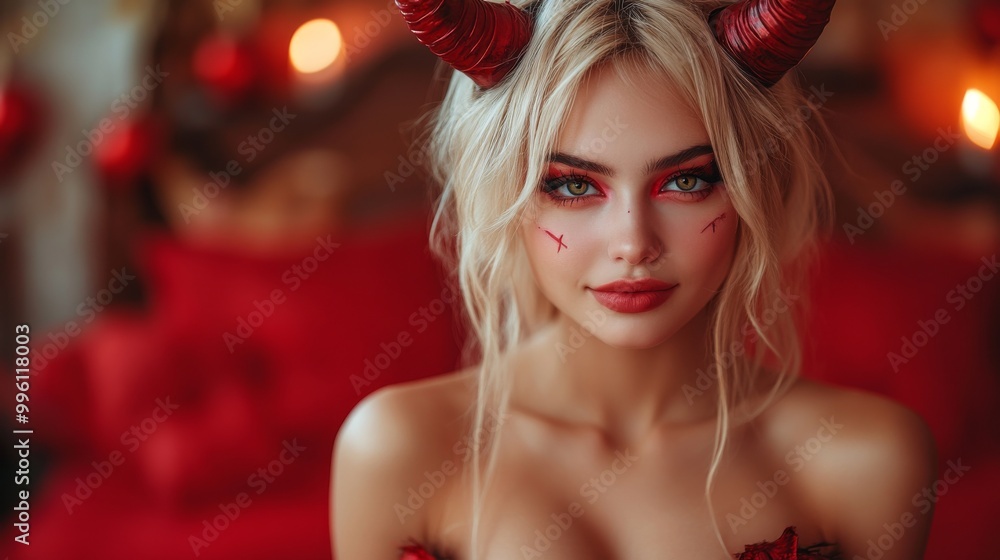 Dark Fantasy Demon Cosplay with Horns and Gothic Aesthetic in Red and Black Dark Fantasy Demon Cosplay with Horns and Gothic Aesthetic in Red and Black