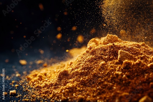 Powdered spices against black background with generative ai