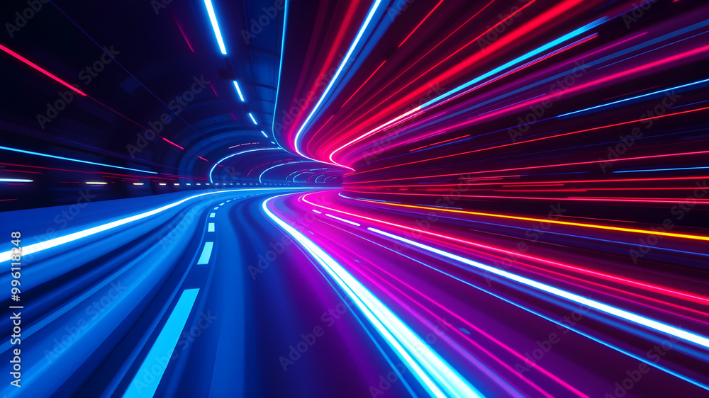 Neon Road Speed with Abstract Light Traces and LED Curves Symbolizing Futuristic Car Movement Neon Road Speed with Abstract Light Traces and LED Curves Symbolizing Futuristic Car Movement