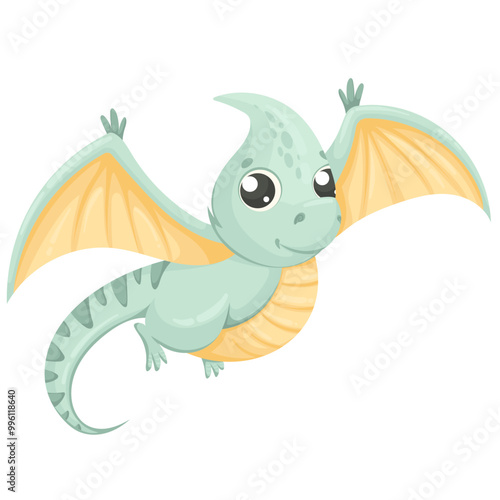 Cute baby pteradanthon dino isolated on white background. The concept of dinosaur animals. Flat vector illustration on the theme of dinosaurs. cartoon animals