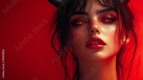 Dark Fantasy Demon Cosplay with Horns and Gothic Aesthetic in Red and Black