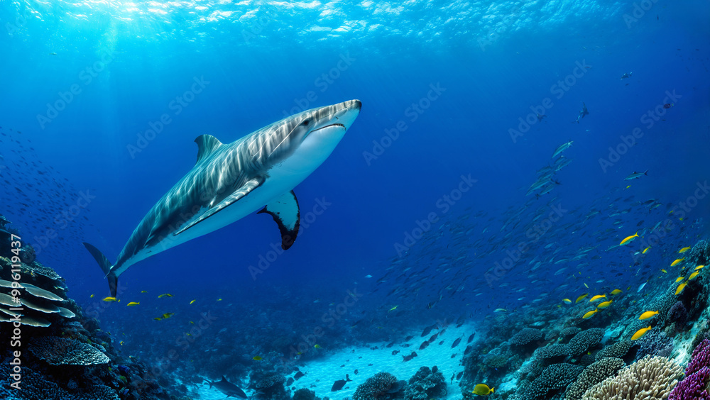 Fototapeta premium Blue Shark Swimming in Ocean