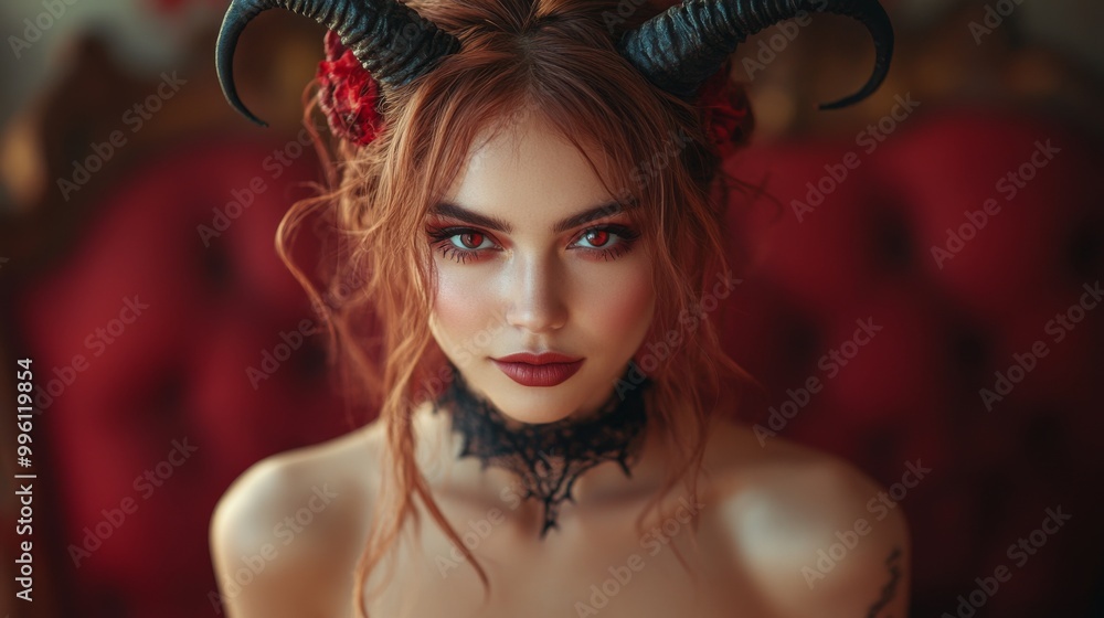 Dark Fantasy Demon Cosplay with Horns and Gothic Aesthetic in Red and Black Dark Fantasy Demon Cosplay with Horns and Gothic Aesthetic in Red and Black