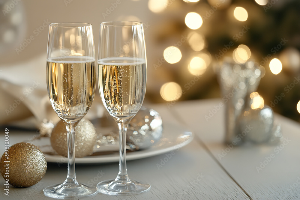 Elegant New Year's Toast with Champagne in a Festive Setting Elegant New Year's Toast with Champagne in a Festive Setting