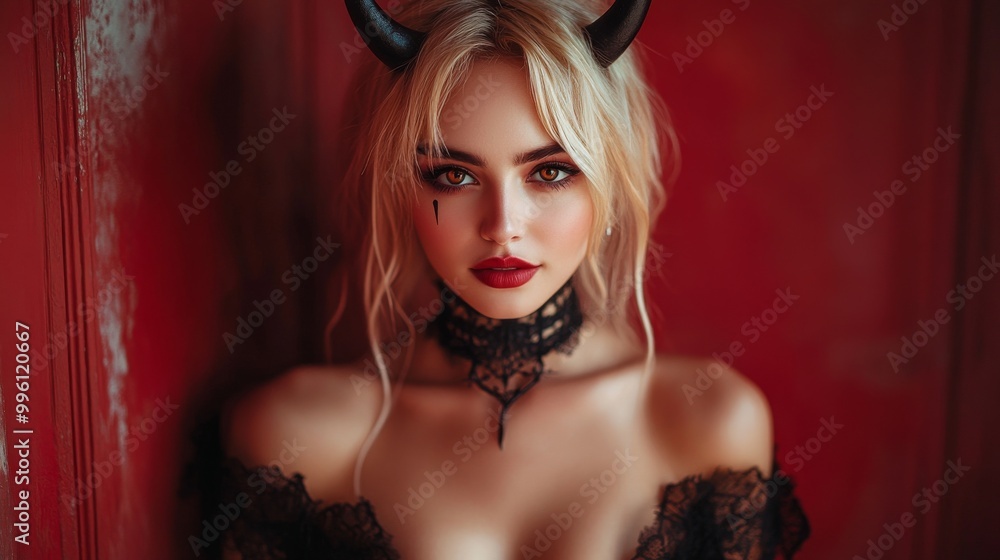 Dark Fantasy Demon Cosplay with Horns and Gothic Aesthetic in Red and Black Dark Fantasy Demon Cosplay with Horns and Gothic Aesthetic in Red and Black