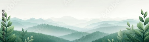 Drone view of vast afforestation efforts, planting patterns, flat design illustration