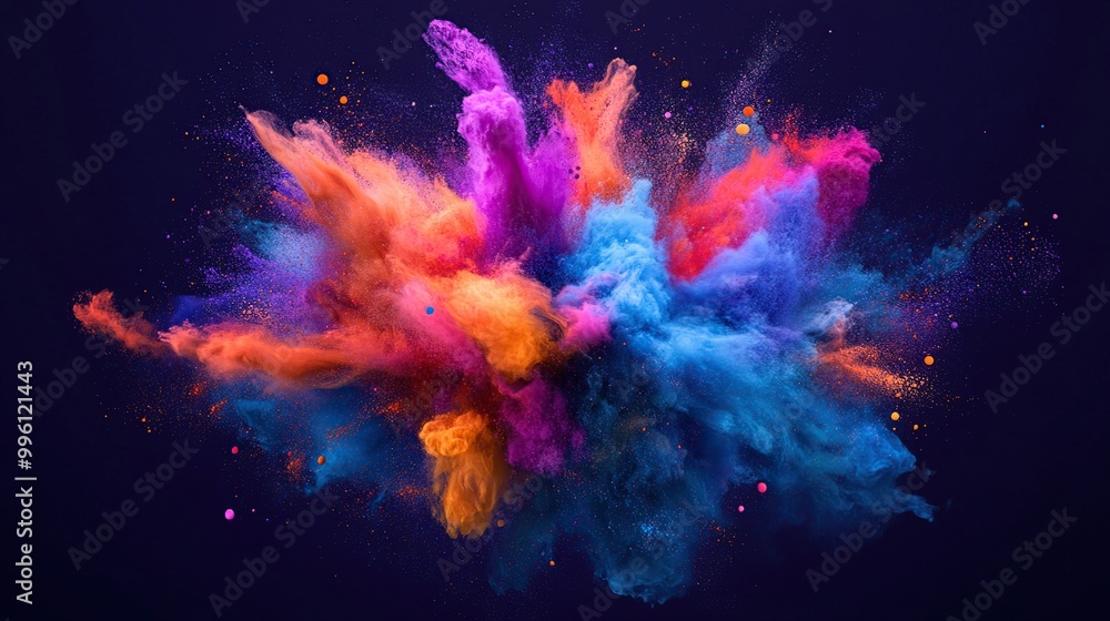 Colorful explosion of powder creating vibrant art. Colorful explosion of powder creating vibrant art.