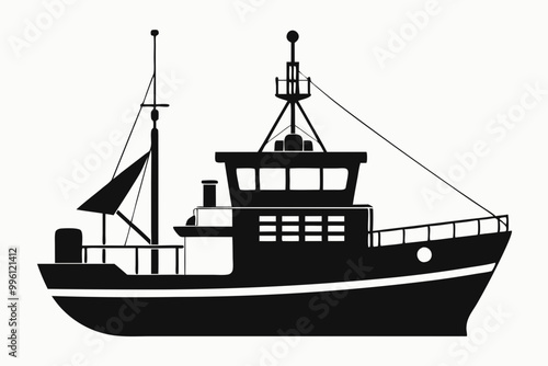 Fishing vessel riverboat silhouette. cargo ship, cruise ship or boat vector illustration.