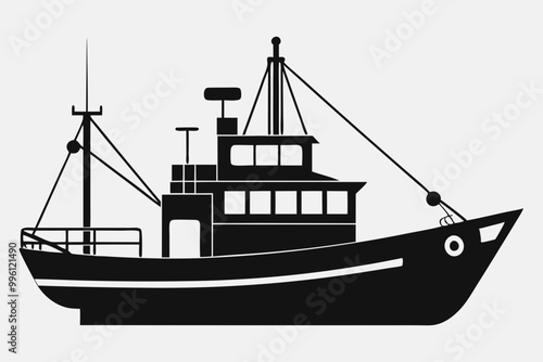 Fishing vessel riverboat silhouette. cargo ship, cruise ship or boat vector illustration.