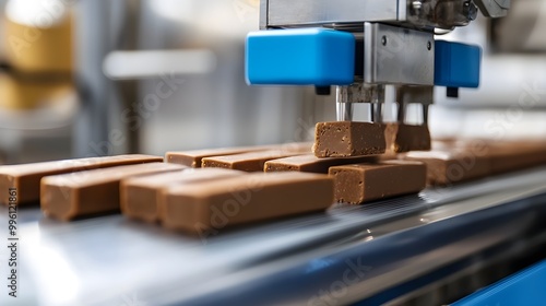 Close-Up of Plant-Based Protein Bar Production Line in Automated High-Tech Factory