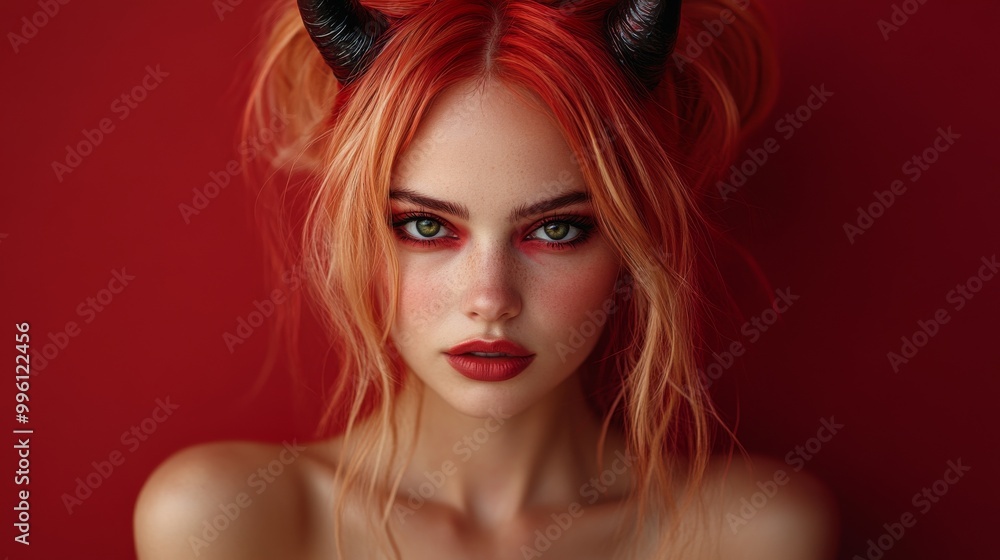 Dark Fantasy Demon Cosplay with Horns and Gothic Aesthetic in Red and Black Dark Fantasy Demon Cosplay with Horns and Gothic Aesthetic in Red and Black