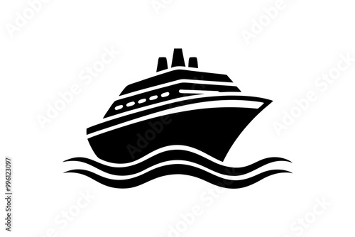 Fishing boat silhouette vector illustration on white background.