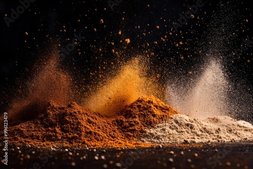 Powdered spices against black background with generative ai