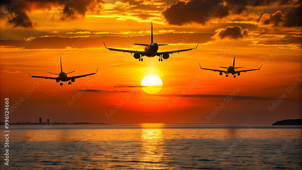 Aircraft silhouettes on background of sunset on the sea, Air Force Day, aircraft, silhouette, sunset, sea, military, aviation, war, sky Aircraft silhouettes on background of sunset on the sea, Air Force Day, aircraft, silhouette, sunset, sea, military, aviation, war, sky