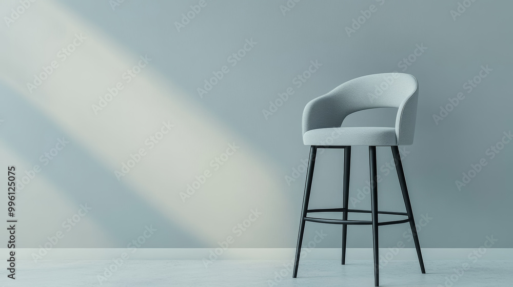minimalist bar chair stands elegantly against soft pastel grey wall, creating serene and modern atmosphere. gentle light enhances chairs design, inviting relaxation minimalist bar chair stands elegantly against soft pastel grey wall, creating serene and modern atmosphere. gentle light enhances chairs design, inviting relaxation