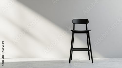 minimalist bar chair stands elegantly against soft pastel grey background, creating serene and modern atmosphere. simplicity of design enhances overall aesthetic appeal
