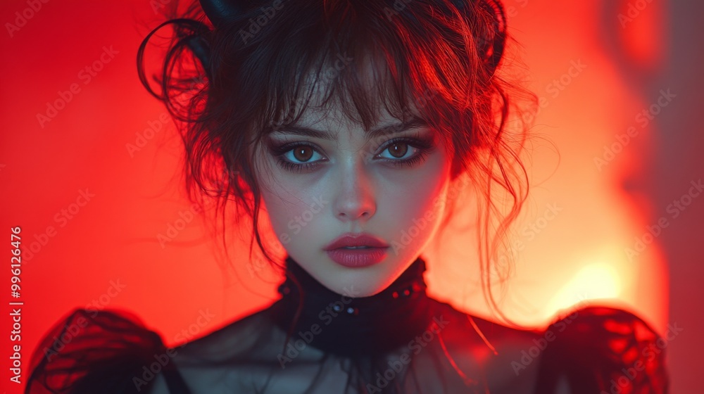 Dark Fantasy Demon Cosplay with Horns and Gothic Aesthetic in Red and Black Dark Fantasy Demon Cosplay with Horns and Gothic Aesthetic in Red and Black