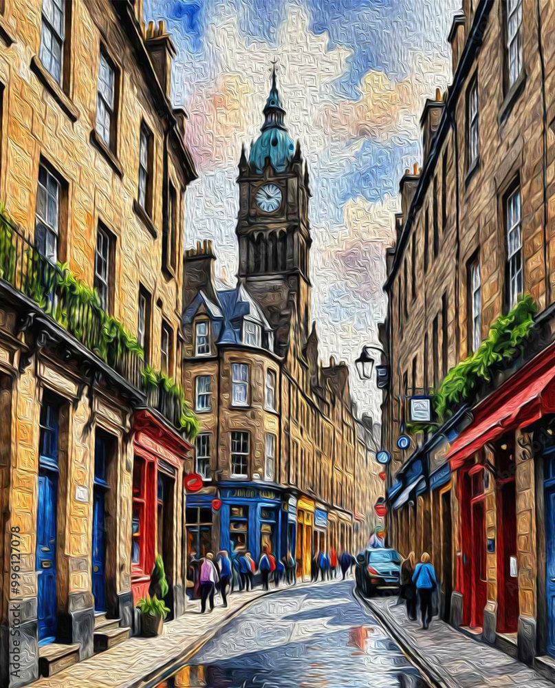 Fototapeta premium City Architecture. Oil paint. Printable pattern for wall decorations