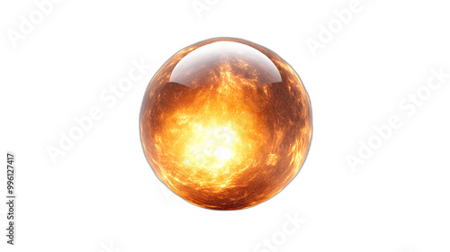 A witches crystal ball glowing with mysterious light isolated on a plain white background