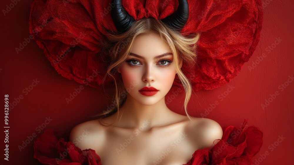 Dark Fantasy Demon Cosplay with Horns and Gothic Aesthetic in Red and Black Dark Fantasy Demon Cosplay with Horns and Gothic Aesthetic in Red and Black