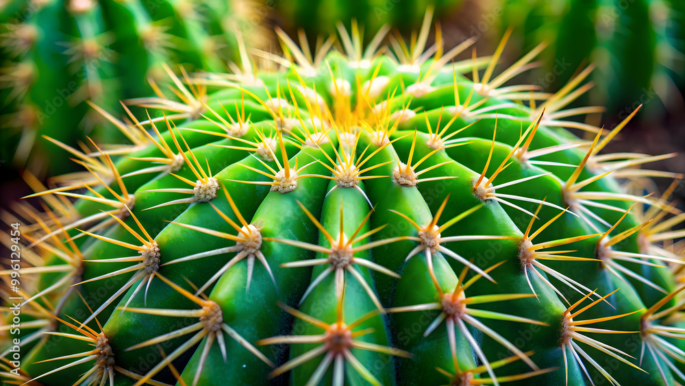 Close-up of a powerful cactus with sharp spines and vibrant green colors, desert, succulent, plant, thorns, spikes, nature Close-up of a powerful cactus with sharp spines and vibrant green colors, desert, succulent, plant, thorns, spikes, nature